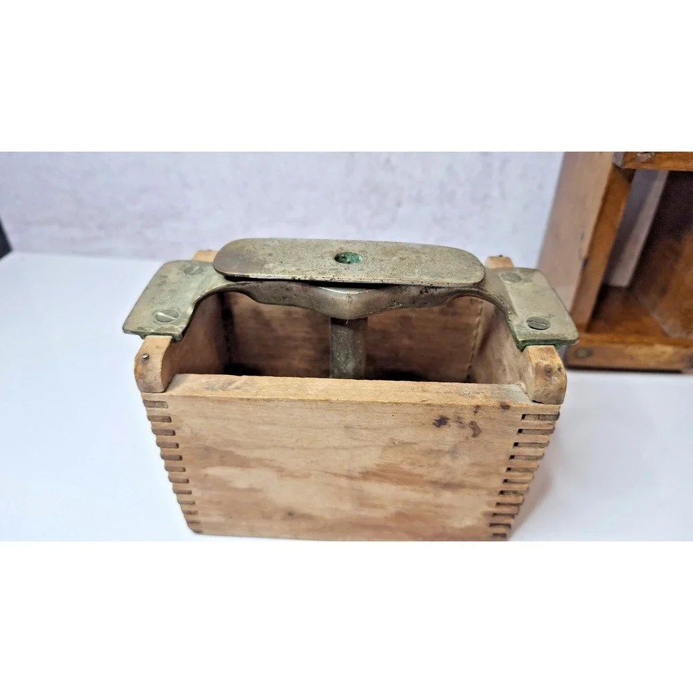 Wooden Antique Butter Mold with Metal Plunger Press